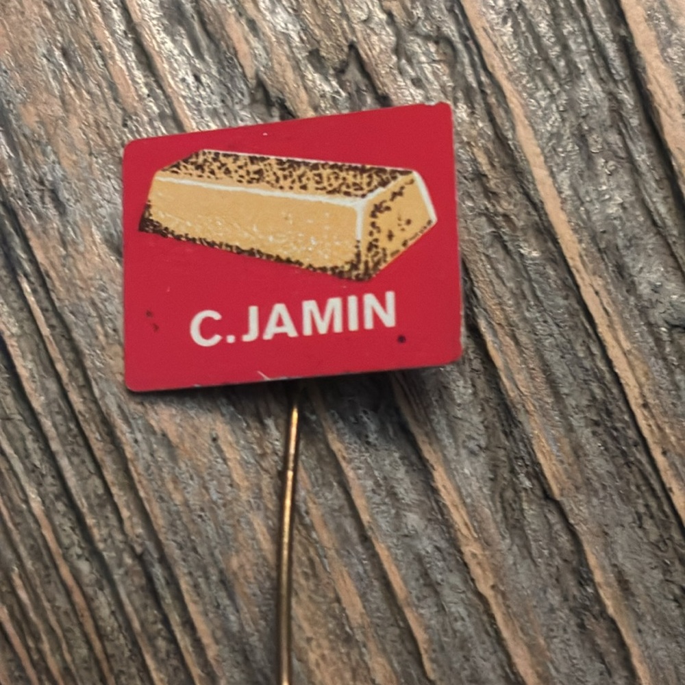 C. JAMIN 1960s Cake Stick Pin/ Lapel / Hat Rotterdam Netherlands Holland Tin